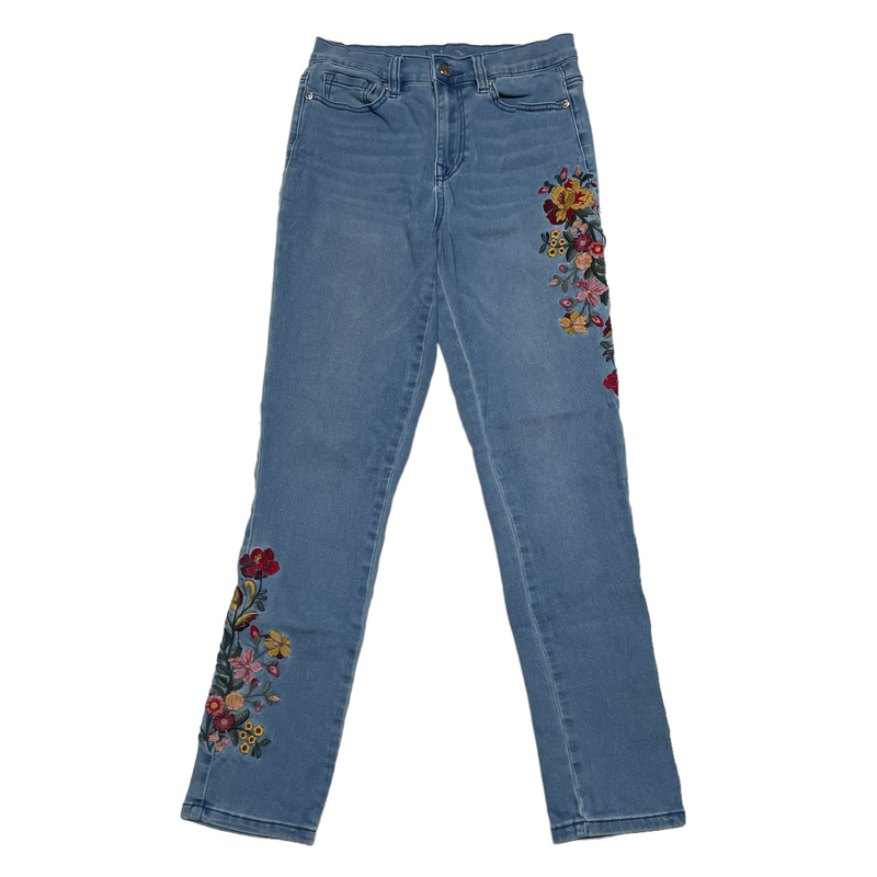 Diane Gilman 2 DG2 Womens Multicolor Floral Flowers Stretch Skinny Blue Denim Jeans