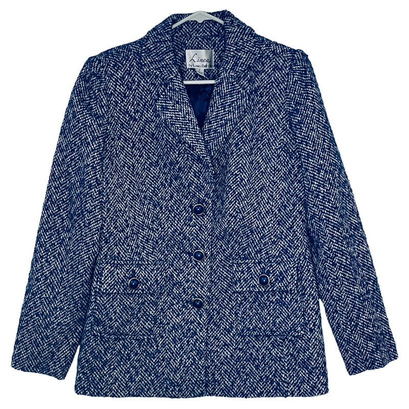 Linea by Louis Dell'Olio Womens Blue Button Cotton Woven Jacket Blazer