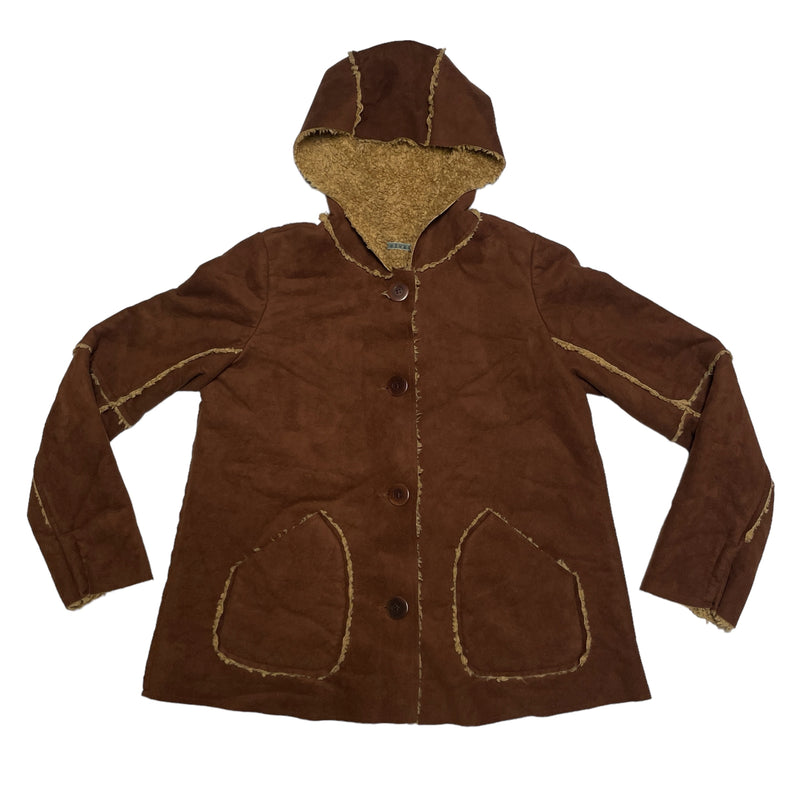 Velvet by Graham & Spencer Womens Brown Hooded Sherpa Button Coat