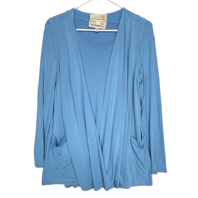 Antthony Originals Womens 2 Pc Sleeveless Cardigan w/ Pockets & Long Sleeve Shirt