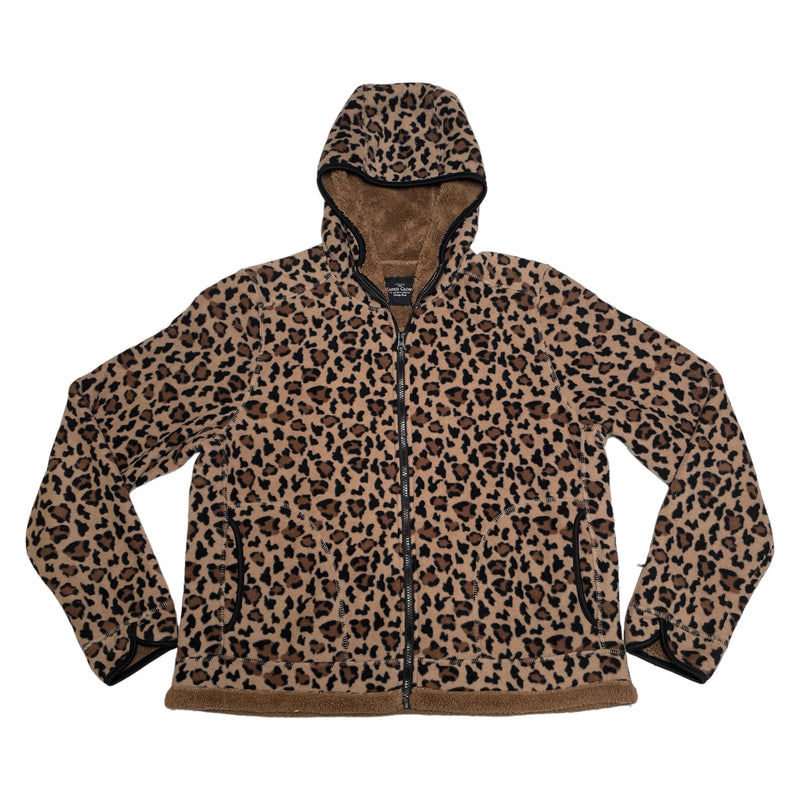 Faded Glory Womens Leopard Print Hooded Zip Up Fleece Jacket
