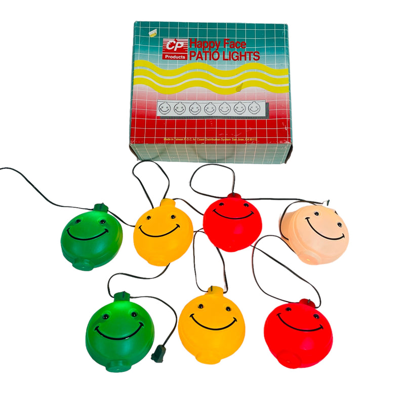 CP Products Happy Smiley Face 7 Pc Blow Mold Patio String Lights Set w/ Box