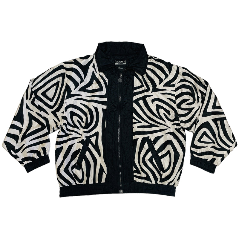 Anney Collection Womens Zebra Print Shoulder Pads Silk Winbreaker Jacket
