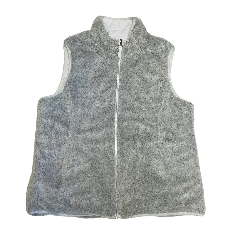 Free Country Womens White Reversible Puffer Quilted Gray Faux Fur Zip Vest