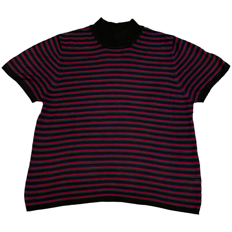 Field Manor Modern Classics Womens Blue Red Green Black Stripe Silk T-Shirt RN 83420
