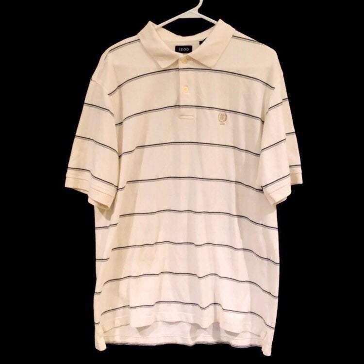 IZOD Striped Green Grey Short Sleeve Polo Shirt