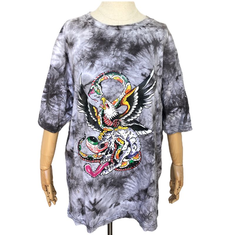 Ed Hardy Gray Snake Eagle Skull Graphic Rhinestones T-shirt