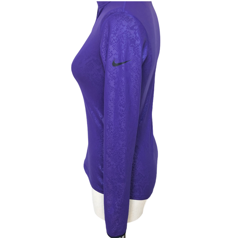 Nike Pro Womens Dri Fit 3/4 Zip Purple Print Long Sleeve Pullover Shirt