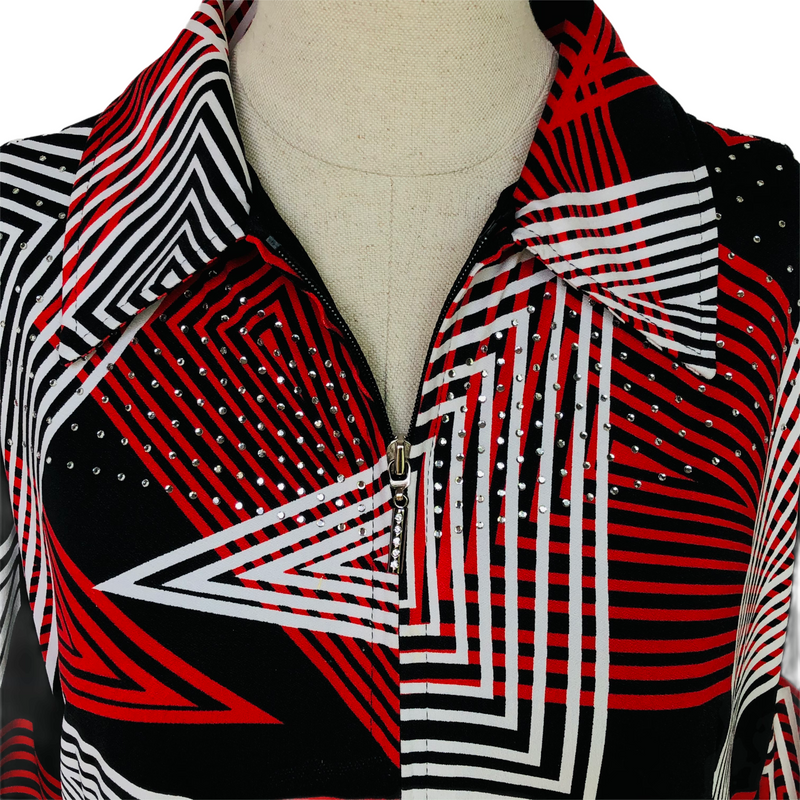 Jackets Galore John Farah Womens Polyester Red Black White Rhinestone Shirt