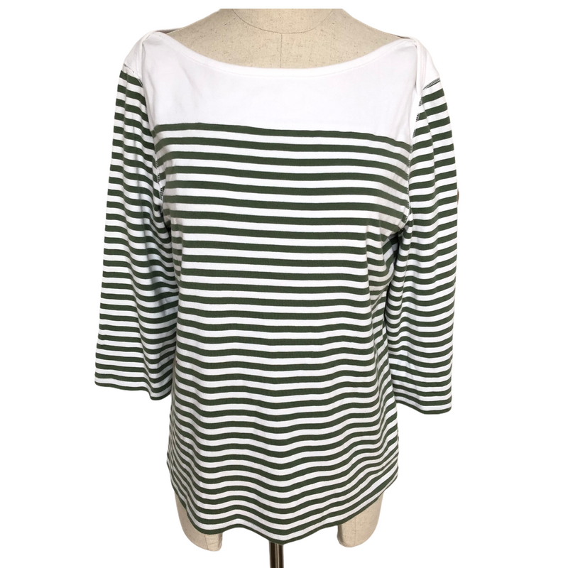 Anne Klein Sport Womens 3/4 Sleeve Green White Striped Shirt