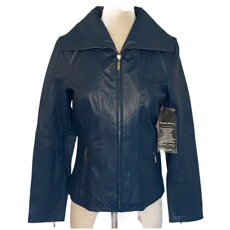 Pamela McCoy Womens Leather Zip Up Jacket