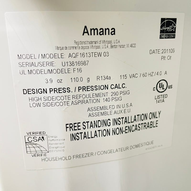 Amana 15.8 cu. ft. White Upright Freestanding Freezer AQF1613TEW