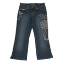 Angels Womens Rhinestone Butterfly Flowers Capri Denim Jeans