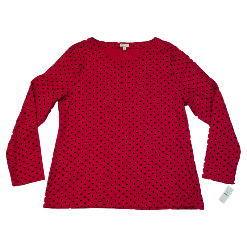 Talbots Womens Red Black Polka Dot Boat Neck Long Sleeve Top Shirt