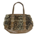 Kathy Van Zeeland Brown Tan Croc Print Leopard Faux Fur Shoulder Purse Handbag