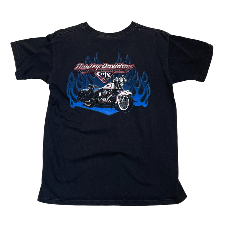 Harley Davidson Cafe Las Vegas Men's Motorcycle Blue Flames Black T-Shirt