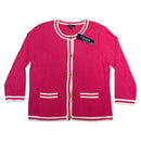 Chaps Womens Pink Gold Button White Stripes Cardigan Sweater