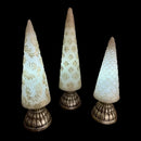 Valerie Parr Hill 3 Glistening Beige Gold Wax Christmas Tree Luminaries Set