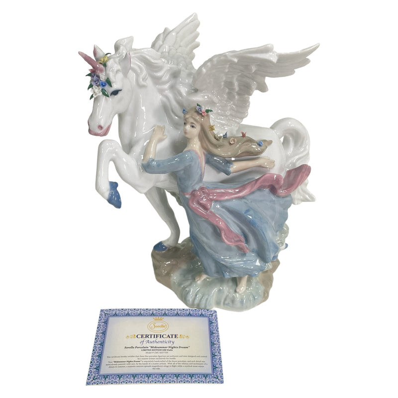 Sorelle Midsummer Nights Dream Pegasus Unicorn w/ Girl 10" Porcelain Figurine
