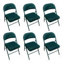 (6) Green Metal Frame Patern Fabric Padded Cushion Folding Chairs