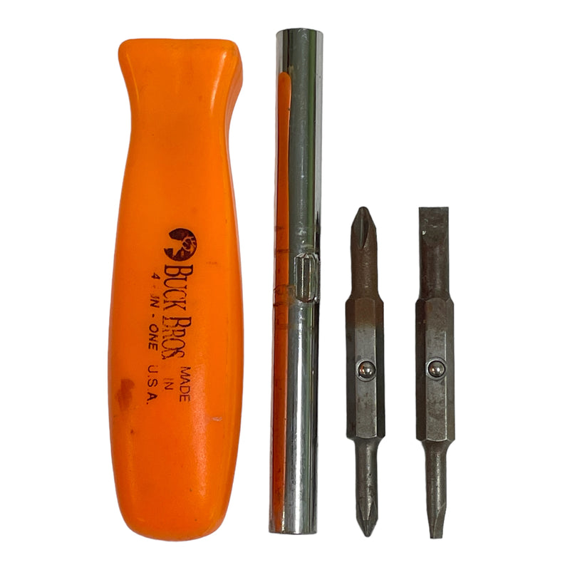 Buck Bros Tools USA 4-In-One Orange Handle Interchangeable Bit Screwdriver