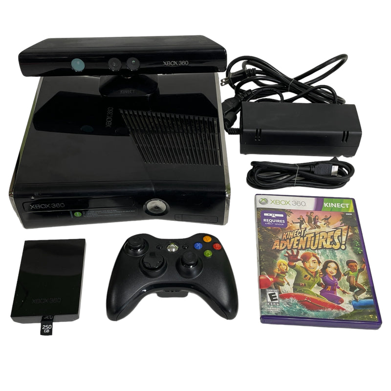 Microsoft Xbox 360 Kinect Adventures Glossy Black 250 GB Slim S Console 1439 Bundle