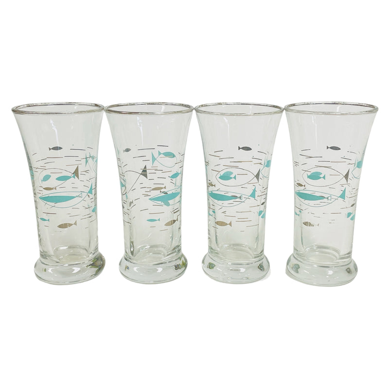 (4) Libbey Mediterranean Atomic Fish MCM Footed 4 oz Juice Double Shot Glasses