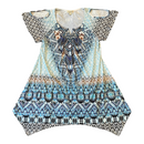 One World Womens Geometric Boho Blue Brown Black Stretchy Tunic Shirt