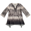 One World Womens Rhinestone Lace V-Neck Floral Flowers Tunic Blouse Shirt