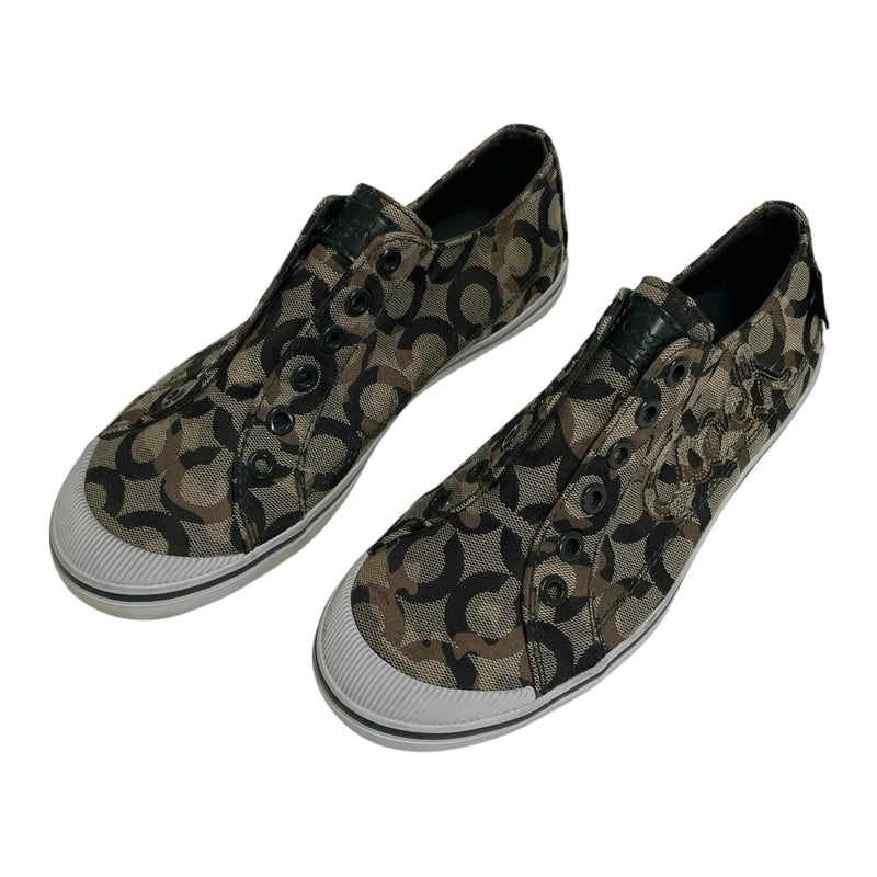 Coach Keeley Womens Slip On Laceless Canvas Camo Brown Signature Logo Shoes