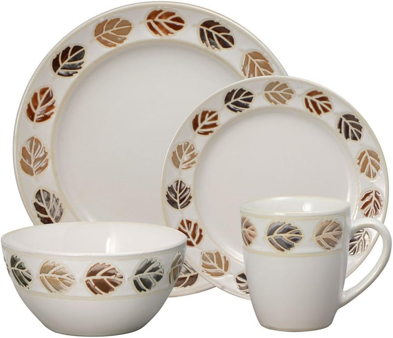 Pfaltzgraff Hazelnut Autumn Leaves 16 Piece Plates Bowls Mugs Dinnerware Set