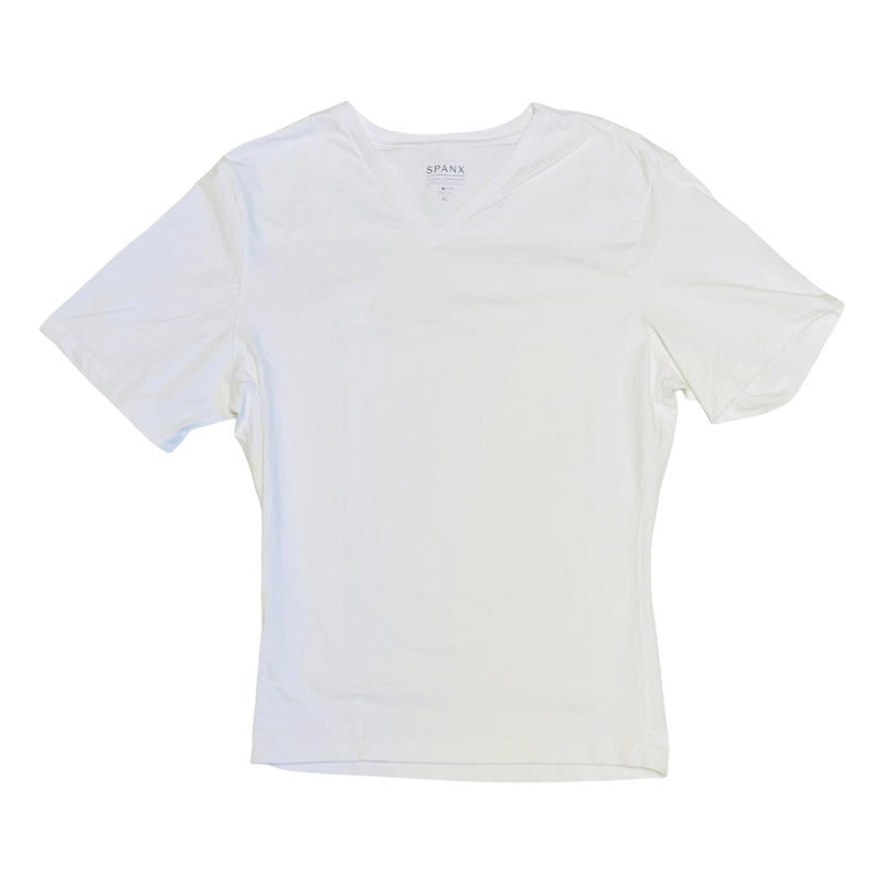 Spanx Men's V-Neck White Cotton Spandex Compression Undershirt T-Shirt