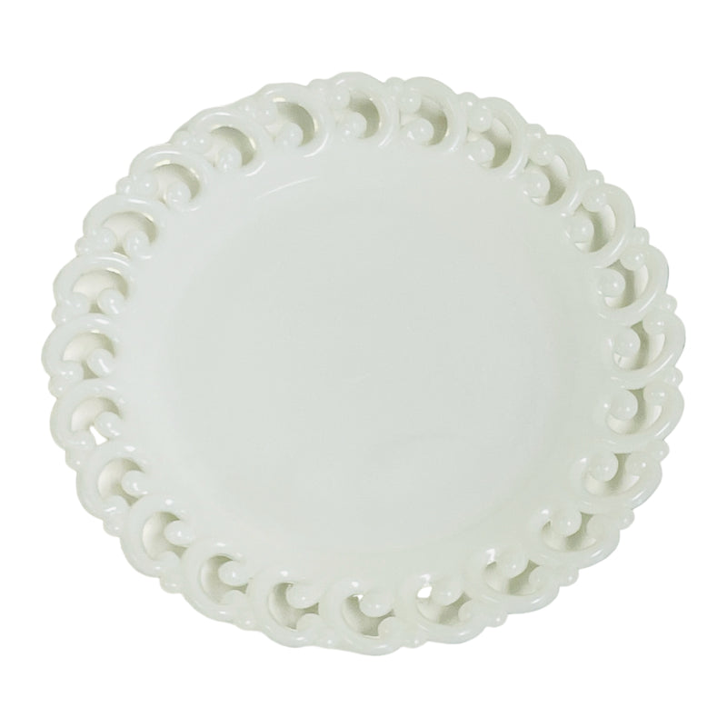 Fenton Reversed C Lace Edge Milk Glass 9" Footed Plate