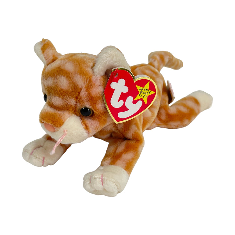 TY Beanie Babies Amber The Orange Tabby Cat 8" Stuffed Toy Beanbag Plush