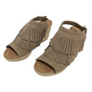 Minnetonka Ashley Suede Fringed Espadrille Slingback Open Toe Wedge Sandals 71311