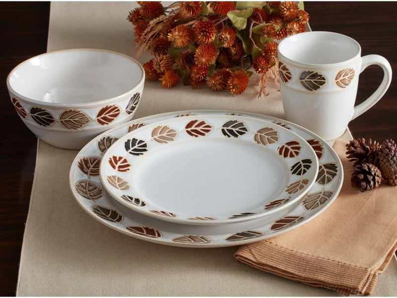 Pfaltzgraff Hazelnut Autumn Leaves 16 Piece Plates Bowls Mugs Dinnerware Set