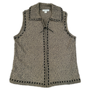 Christopher & Banks Womens Beige Black X Stitch Full Zip Cotton Sweater Vest