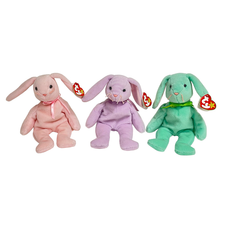 TY Beanie Babies Hippity Hoppity Floppity Bunny Rabbit Stuffed Toy Beanbag Plush Set
