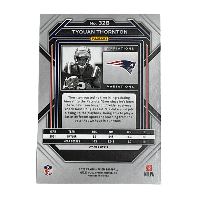 Tyquan Thortan New England Patriots 2022 Panini Prizm Silver Negative Card