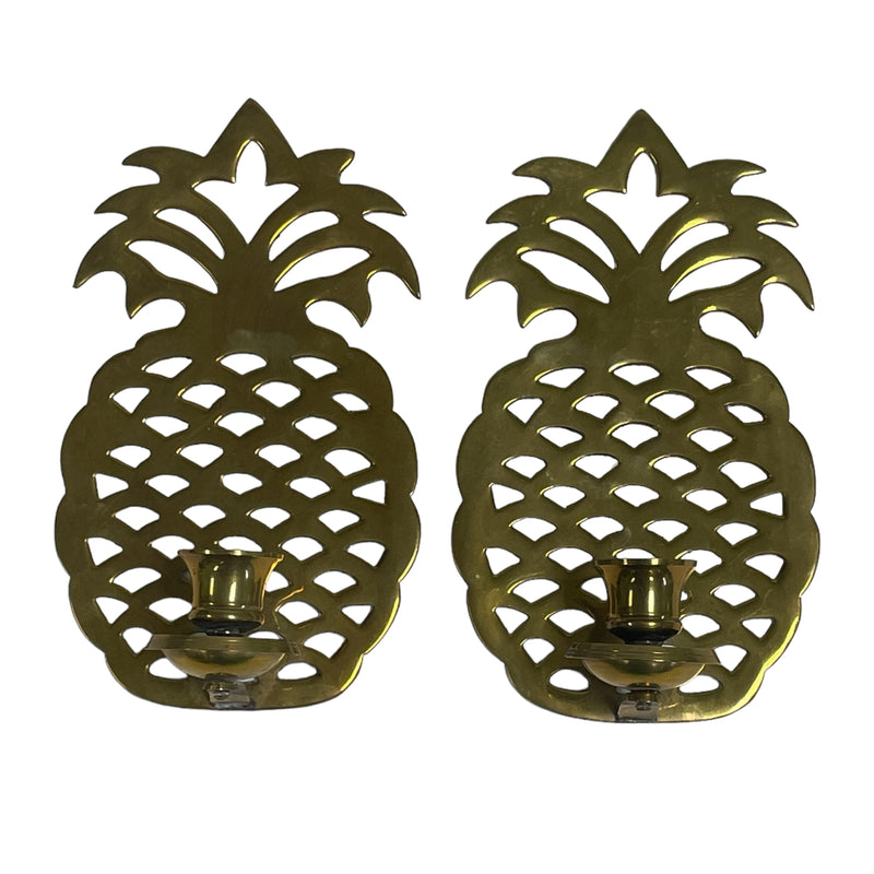 (2) Williamsburg Brass Pineapple 9" Sconce Wall Candle Holders