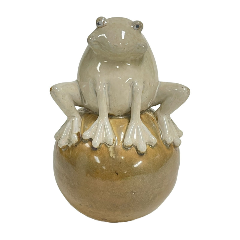 Frog Sitting On Gazing Orb Ball 9.5" Ceramic Garden Statue Figurine