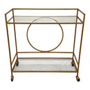 Mid Century Modern Gold Metal Frame & 2 Glass Shelf Bar Cart