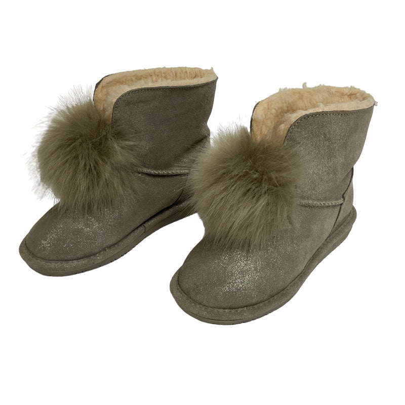 Bearpaw Libby Women's Suede Sheepskin Wool Fur Slip On Pom Pom Ankle Boots