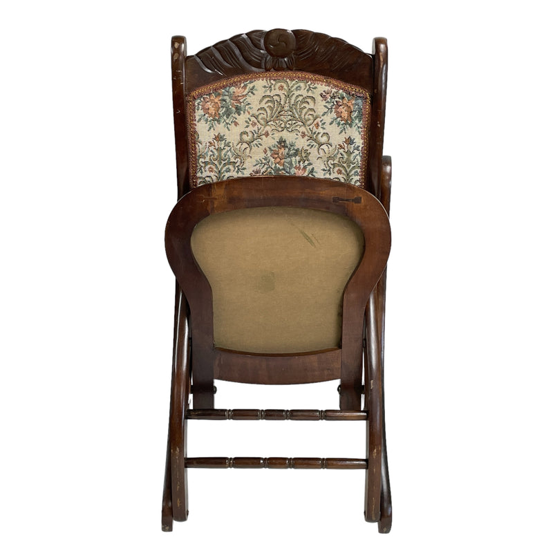 Antique Floral Tapestry Carved Wooden Vintage Folding Rocker Rocking Chair