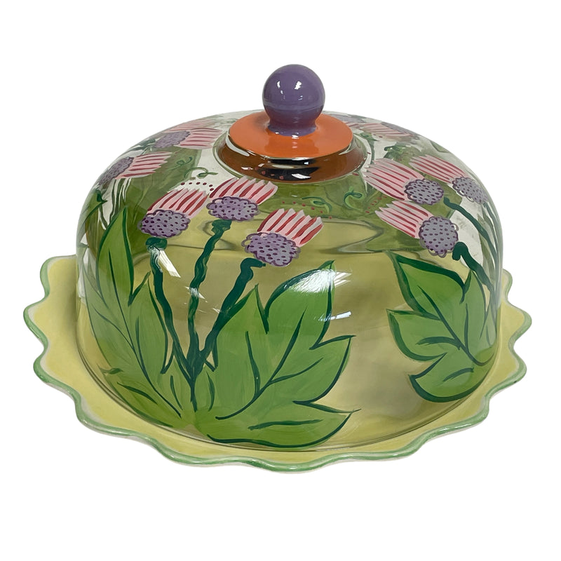 Fioriware & Jardinware Painted Glass Dome & Plate 13.5" Cake Holder