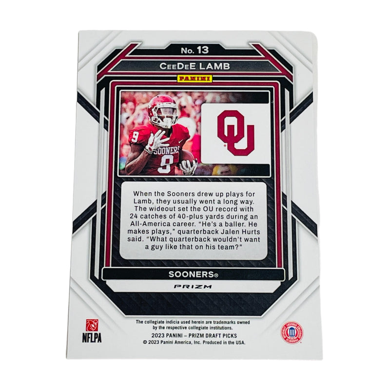 CeeDee Lamb Oklahoma 2023 Panini Prizm Draft Picks Ruby Red Wave Card