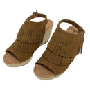 Minnetonka Ashley Suede Fringed Espadrille Slingback Open Toe Wedge Sandals 71311