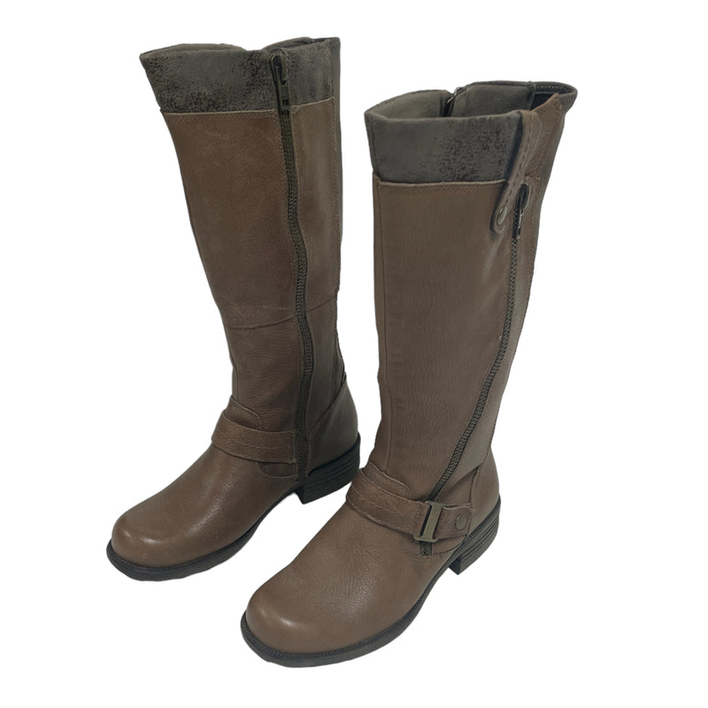 Earth Origins Portia Leather & Fabric Zip Up Flex Wide Calf Tall Riding Boots