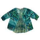 One World Womens Green Blue Bohemian Boho Tassel Sheer Blouse Shirt