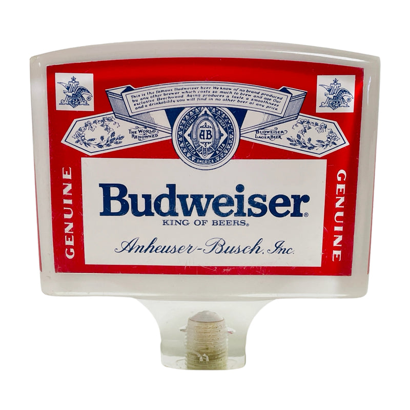 Budweiser Anheuser Busch Clear Acrylic 4”x4" Beer Tap Marker Handle